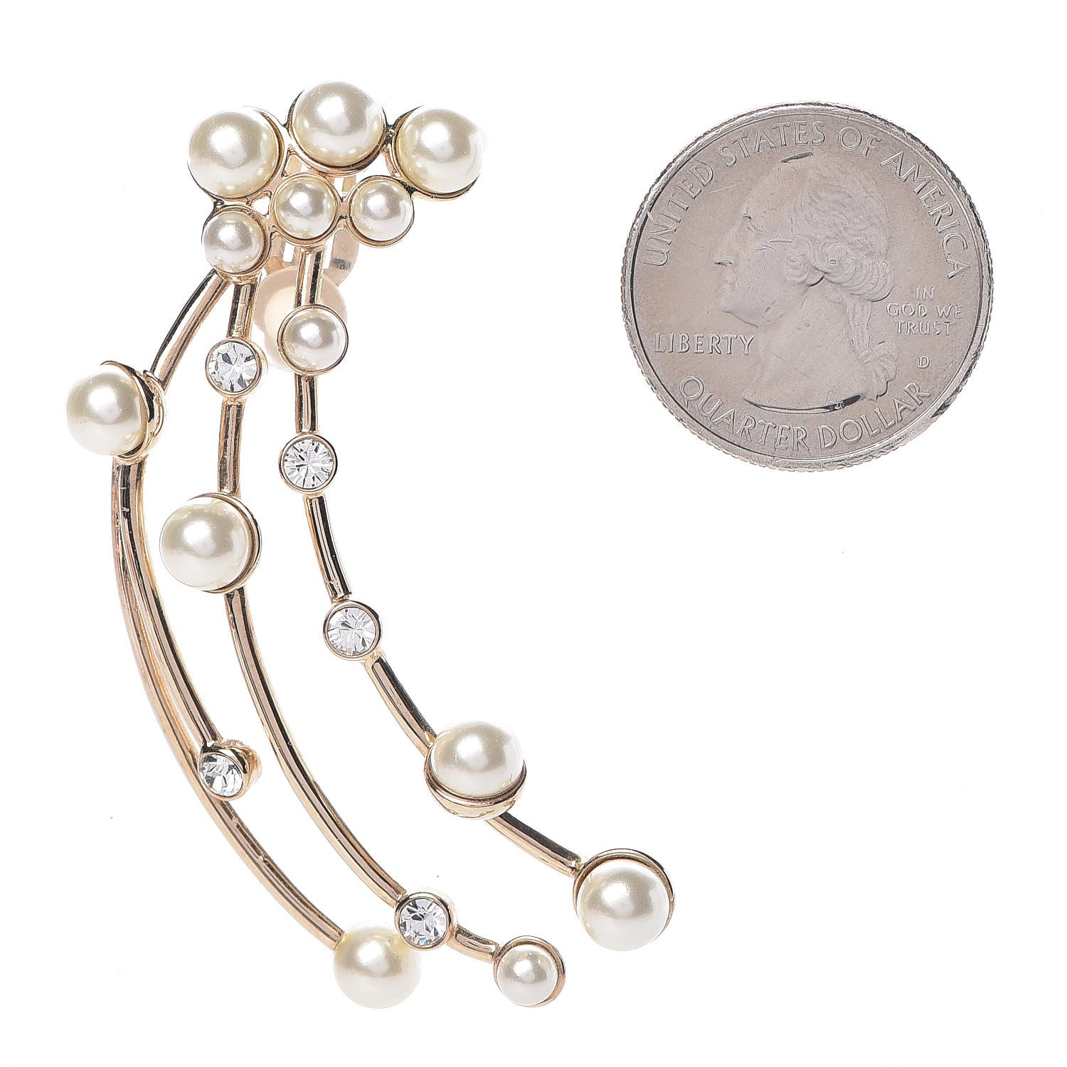 Christian Dior Pearl Crystal Clip On Earring Gold 2 of 5