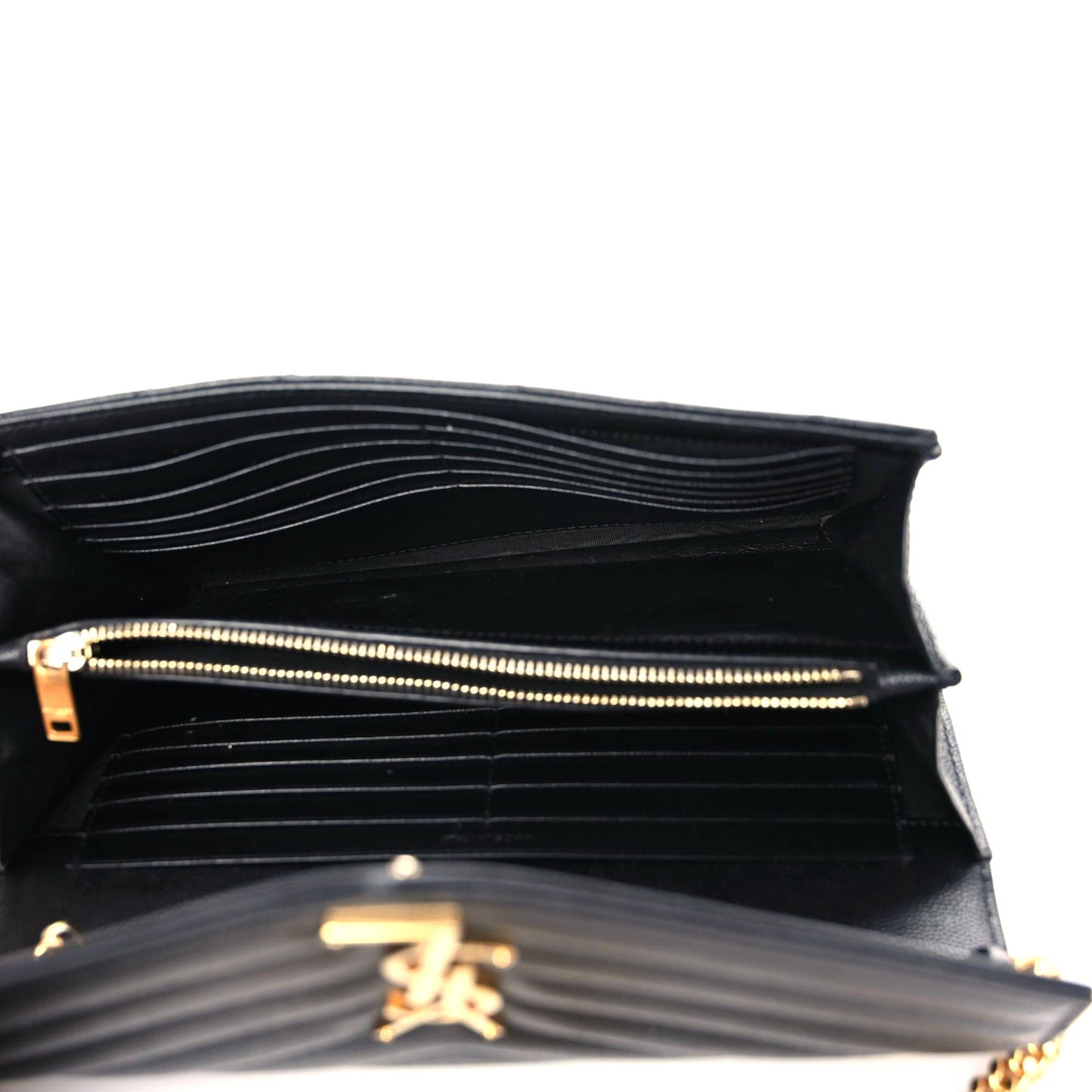 Grain De Poudre Matelasse Chevron Monogram Chain Wallet Black