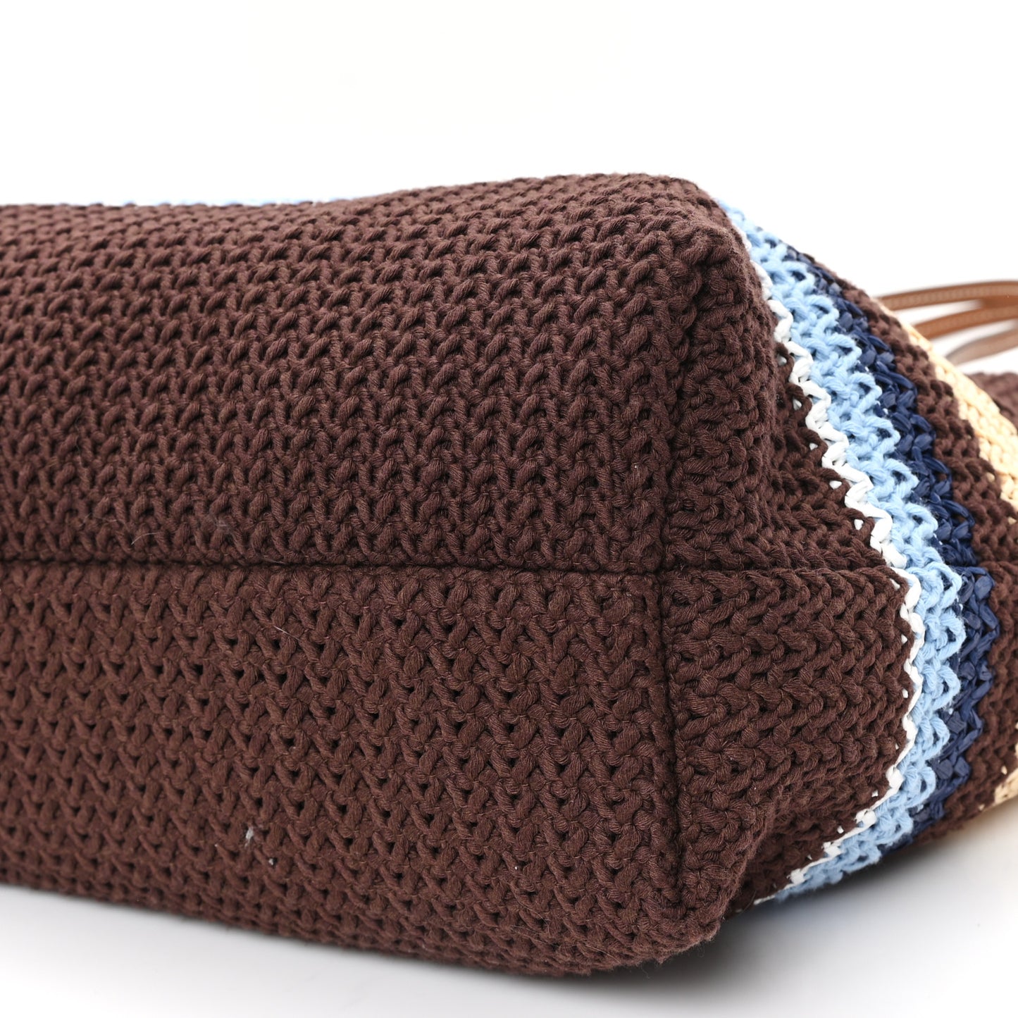 Raffia Crochet Stripe Tote Bag Cacao Celeste Natural