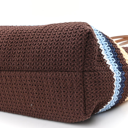 Miu Miu Raffia Crochet Stripe Tote Bag Cacao Celeste Natural 10 of 10