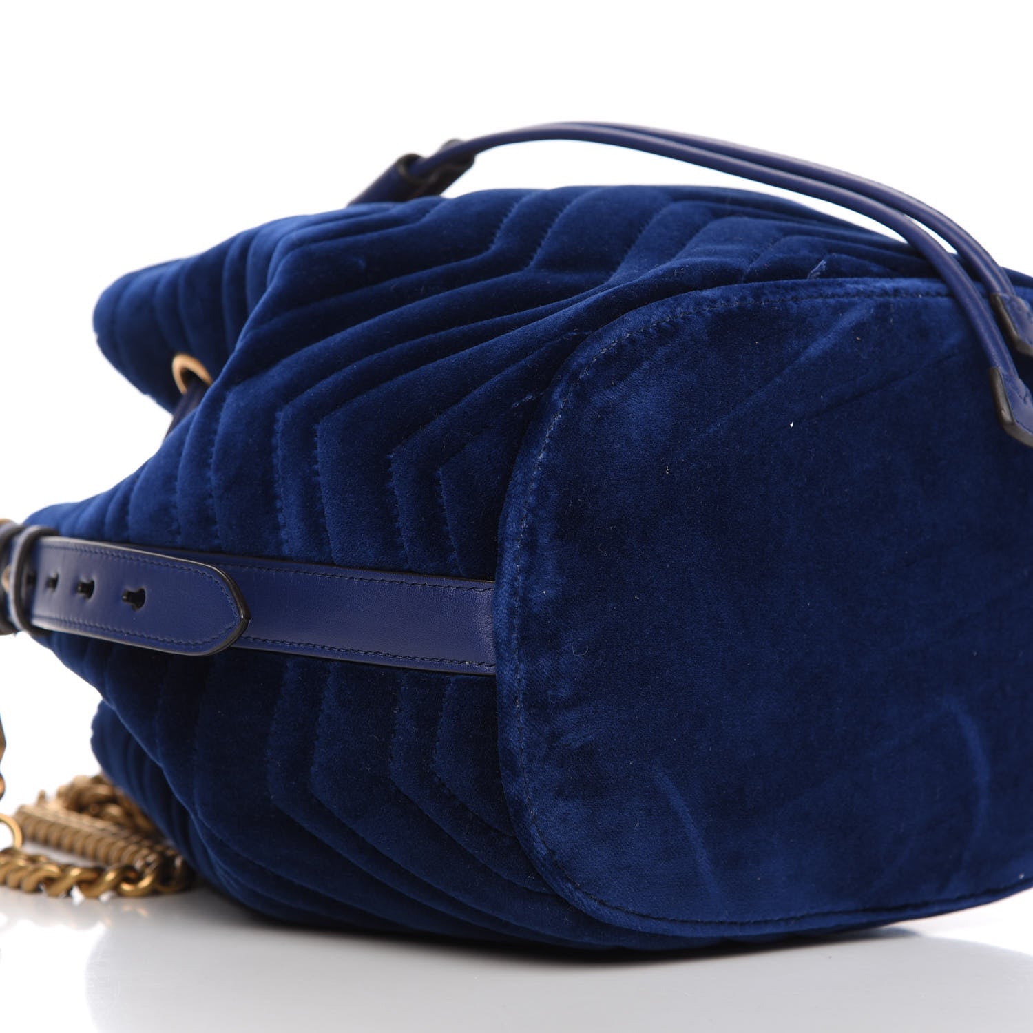 Gucci Velvet Matelasse GG Marmont Bucket Bag Cobalt Blue 6 of 10