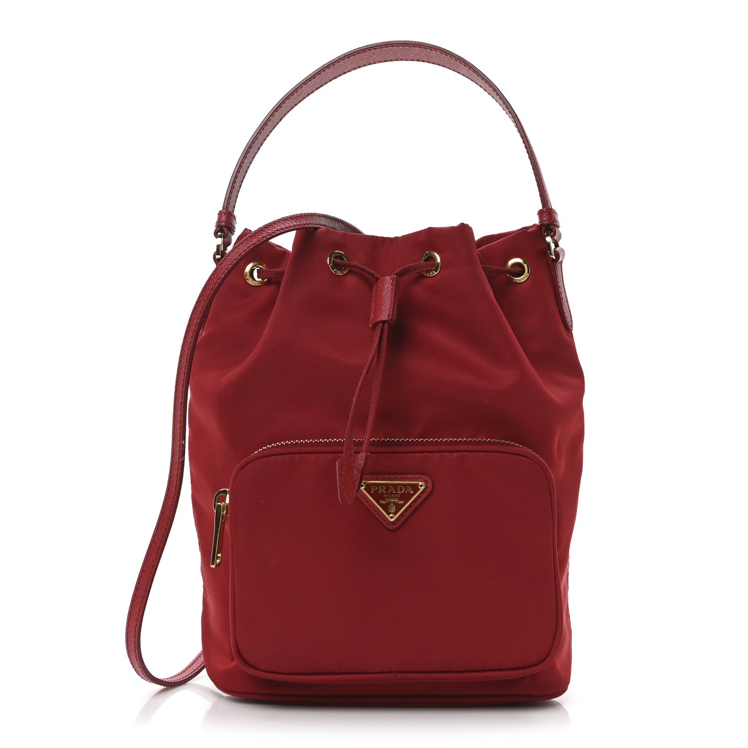 Prada Nylon Vela Saffiano Mini Bucket Crossbody Bag Fuoco 1 of 9