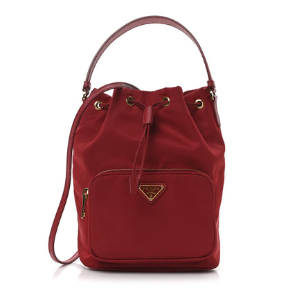 Prada Nylon Vela Saffiano Mini Bucket Crossbody Bag Fuoco 1 of 9
