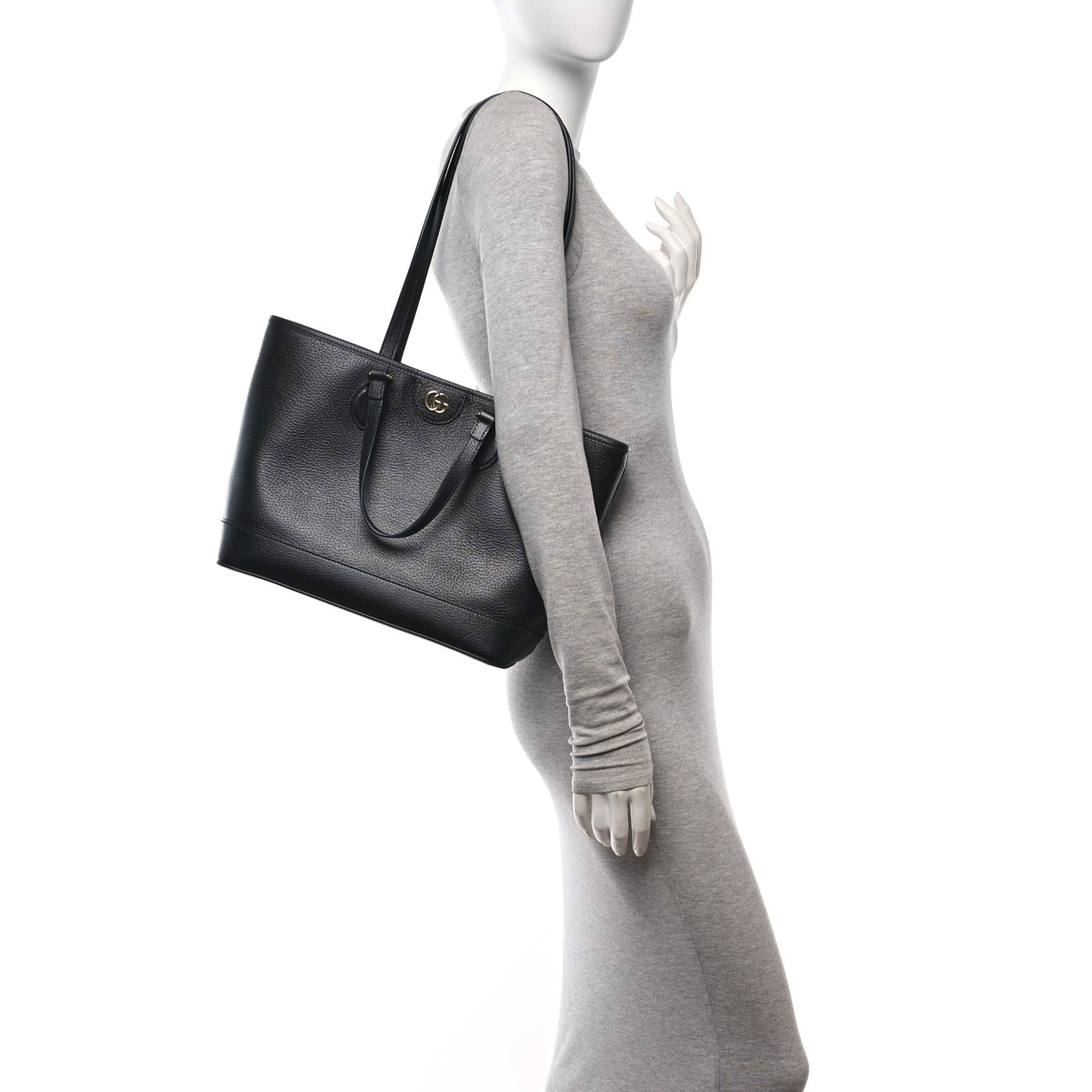 Textured Dollar Calfskin Small Ophidia Shoulder Tote Bag Black