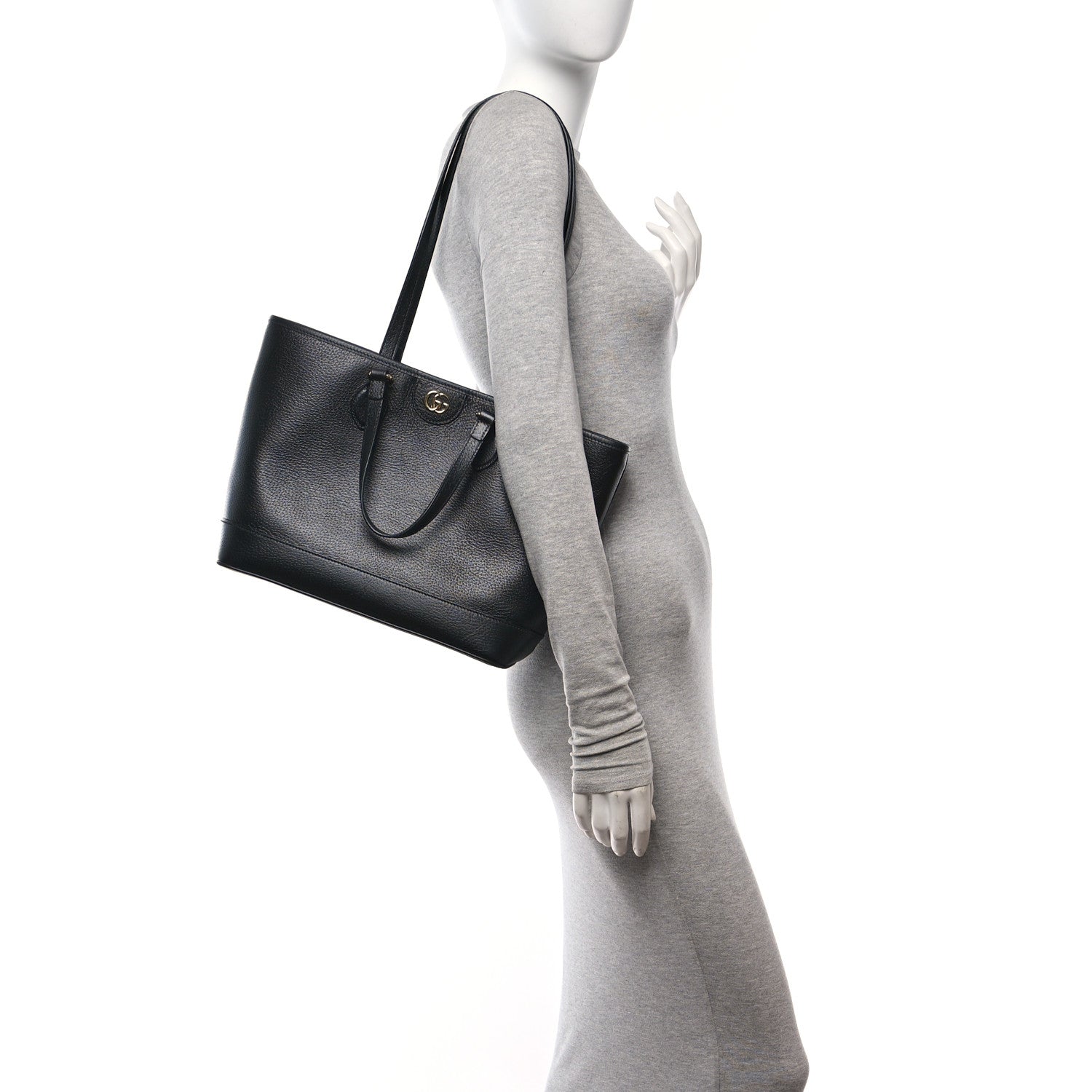 Gucci Textured Dollar Calfskin Small Ophidia Shoulder Tote Bag Black 2 of 10