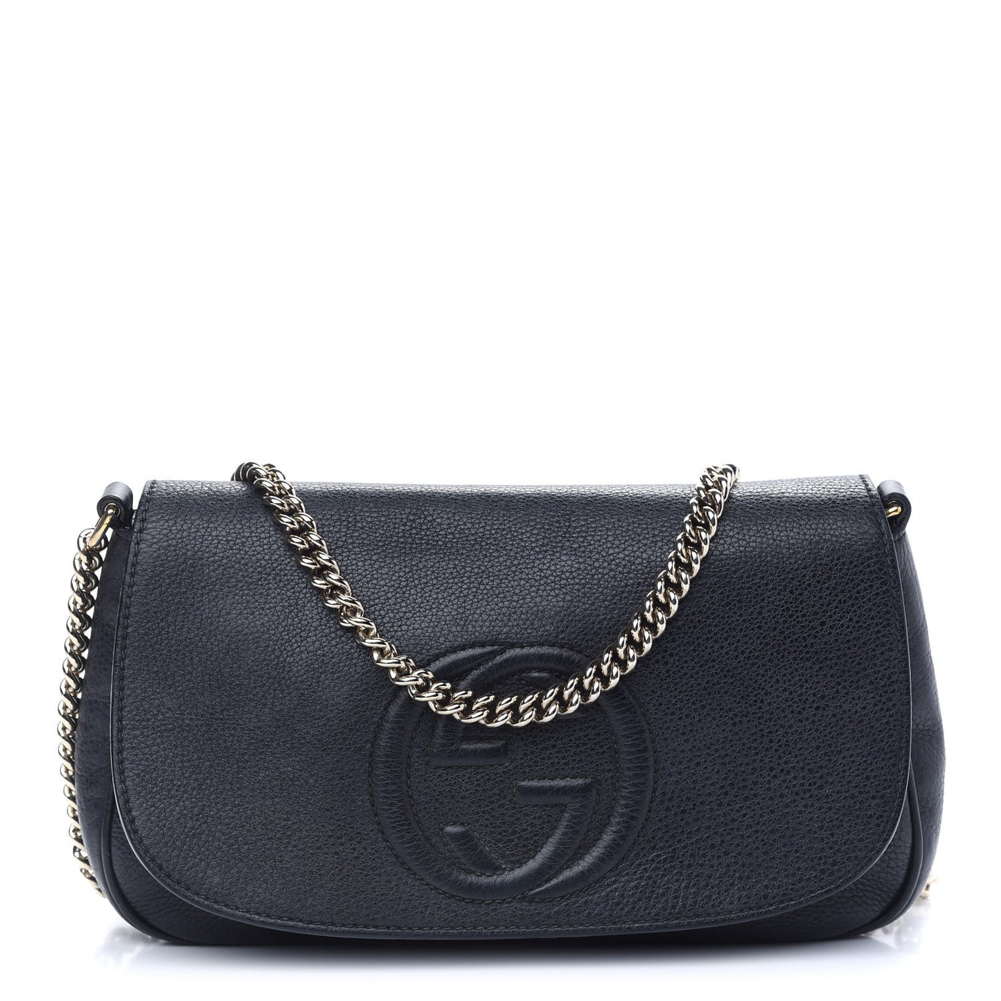 Pebbled Calfskin Medium Soho Flap Crossbody Black
