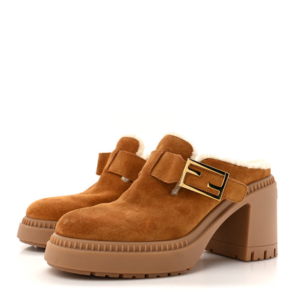 Fendi Suede Shearling Clogs 39 Caramello Latte 4 of 10