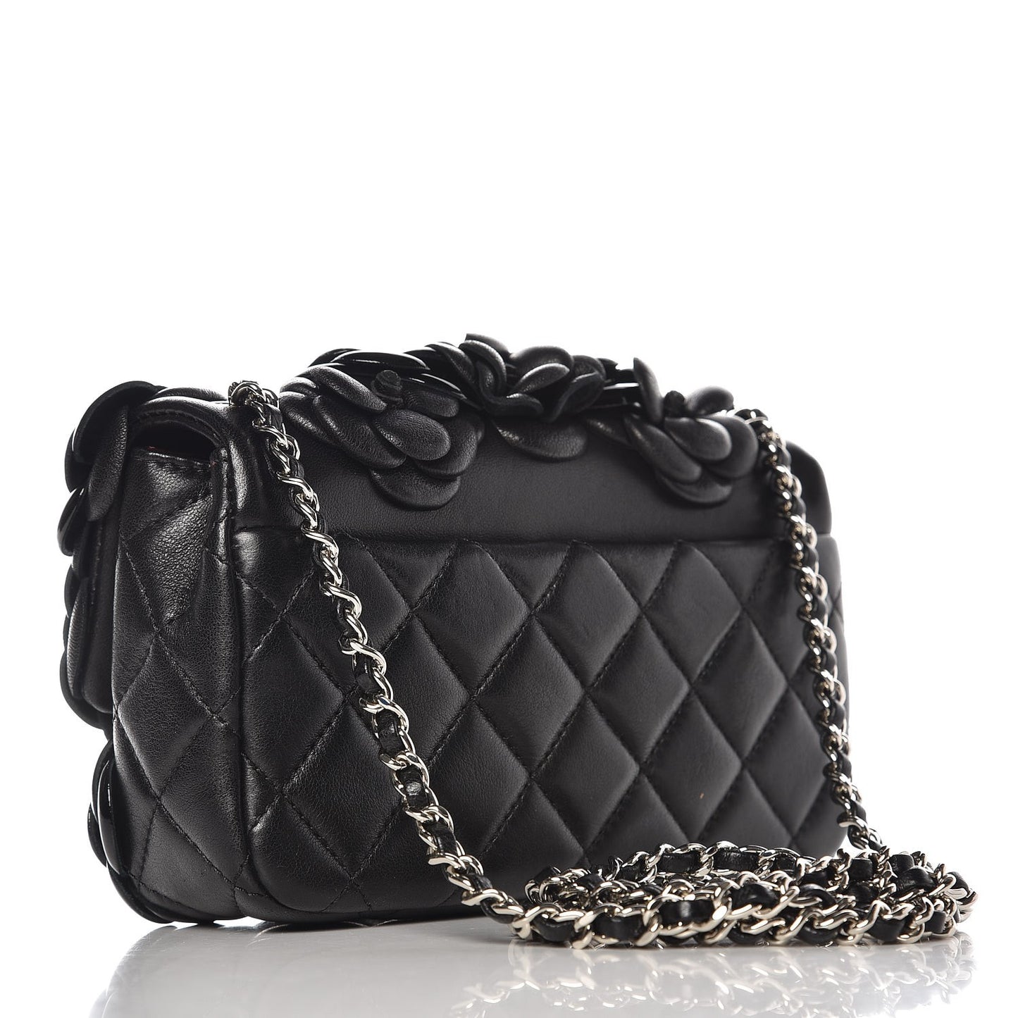 Lambskin Patent Mini Camellia Flap Black