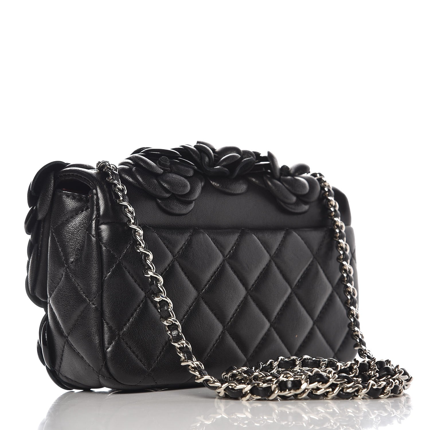 Chanel Lambskin Patent Mini Camellia Flap Black 3 of 8
