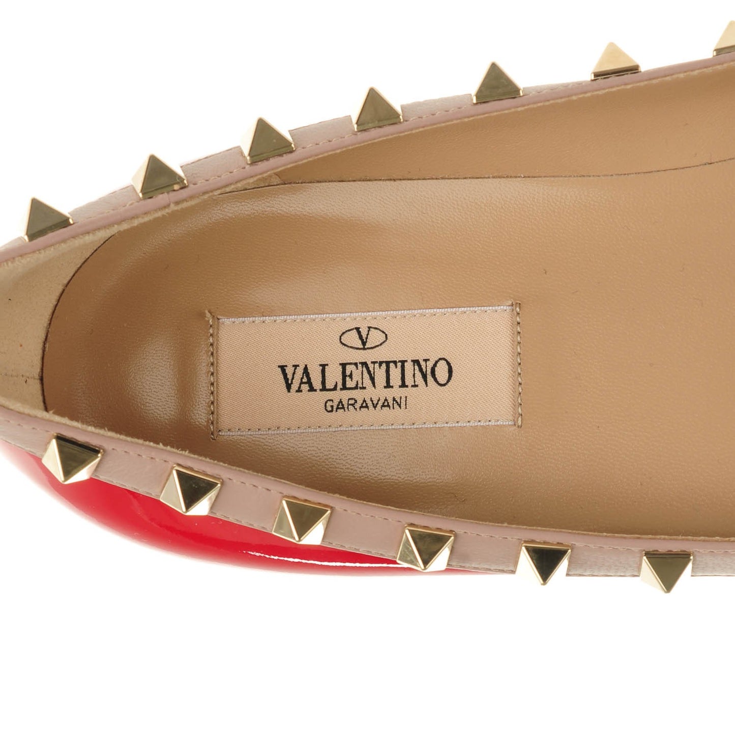 Patent Nappa Rockstud Ballerina Flats 39.5 Rosso Valentino Poudre