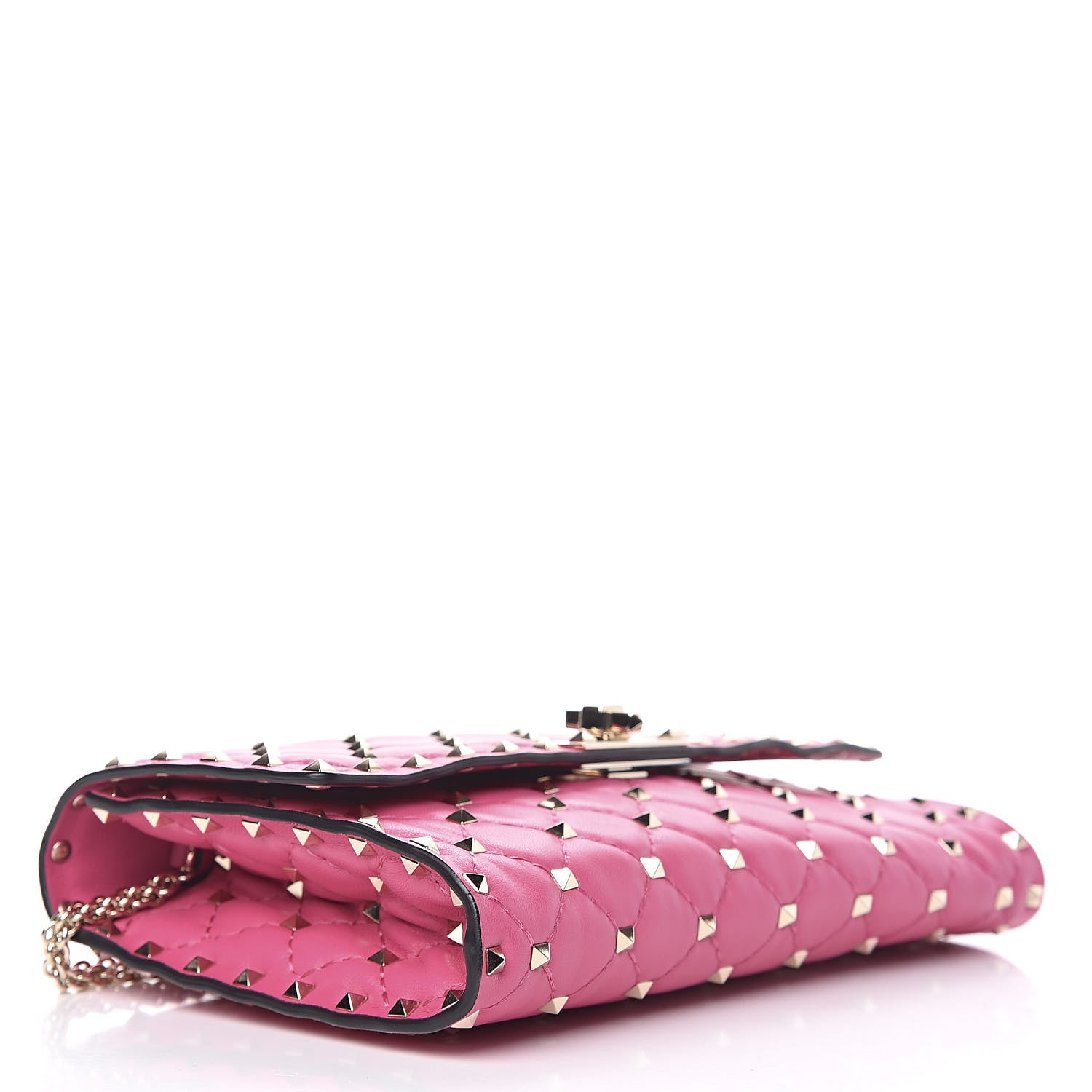 Valentino Garavani Nappa Rockstud Spike Wallet On Chain Pink Orchid 4 of 9