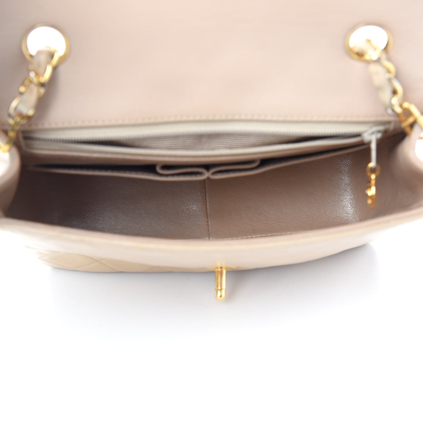 Lambskin Quilted Mini Square Flap Beige