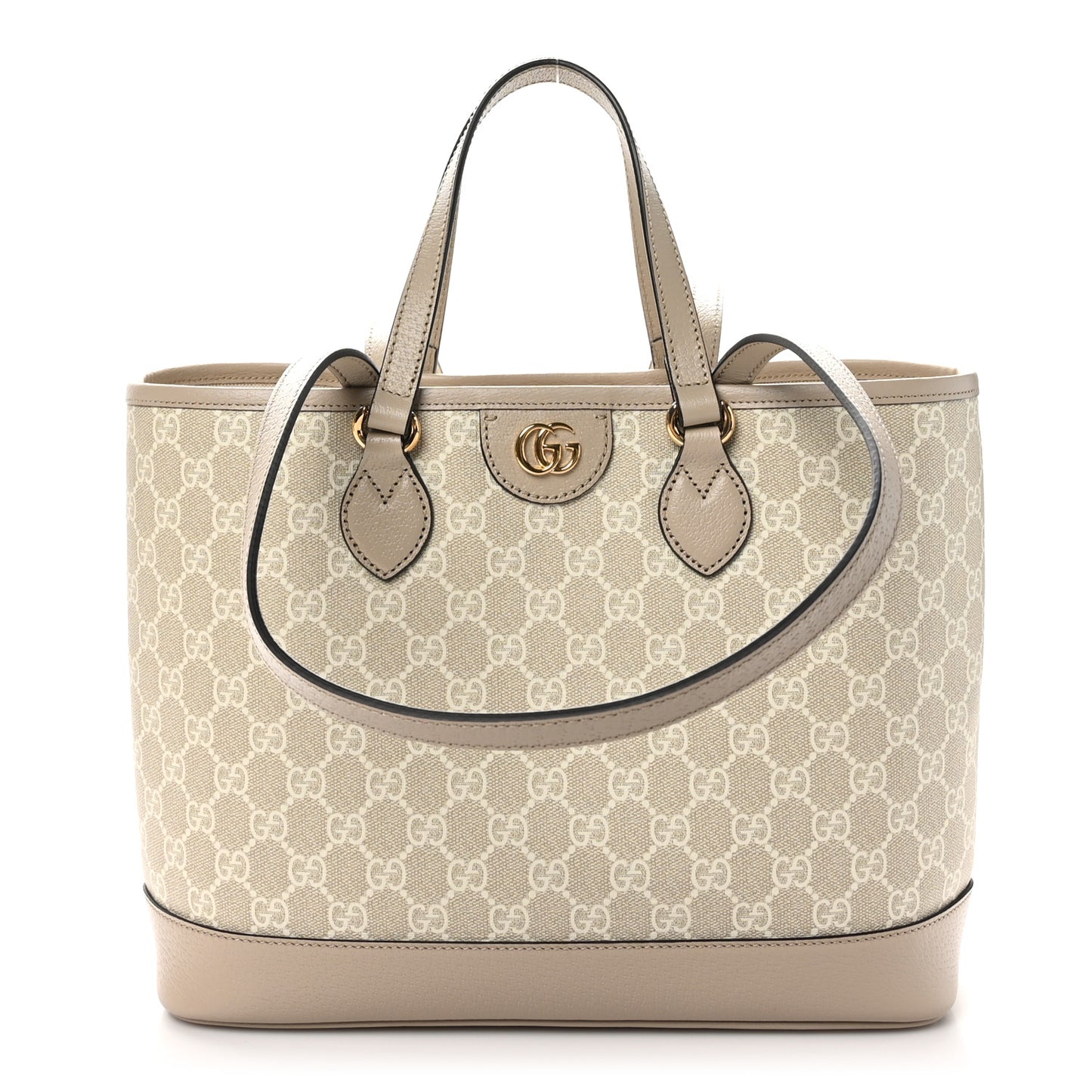 GG Supreme Monogram Textured Dollar Calfskin Small Ophidia Shoulder Tote Bag Beige Mystic White Oatmeal