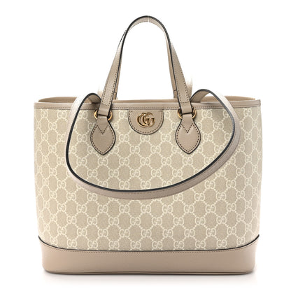 Gucci GG Supreme Monogram Textured Dollar Calfskin Small Ophidia Shoulder Tote Bag Beige Mystic White Oatmeal 1 of 10