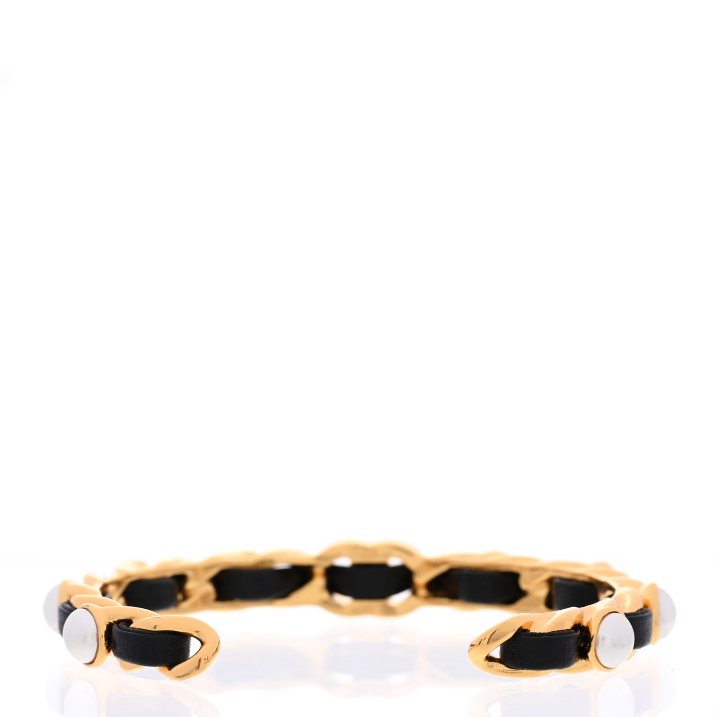 Lambskin Pearl CC Cuff Bracelet M Black Gold