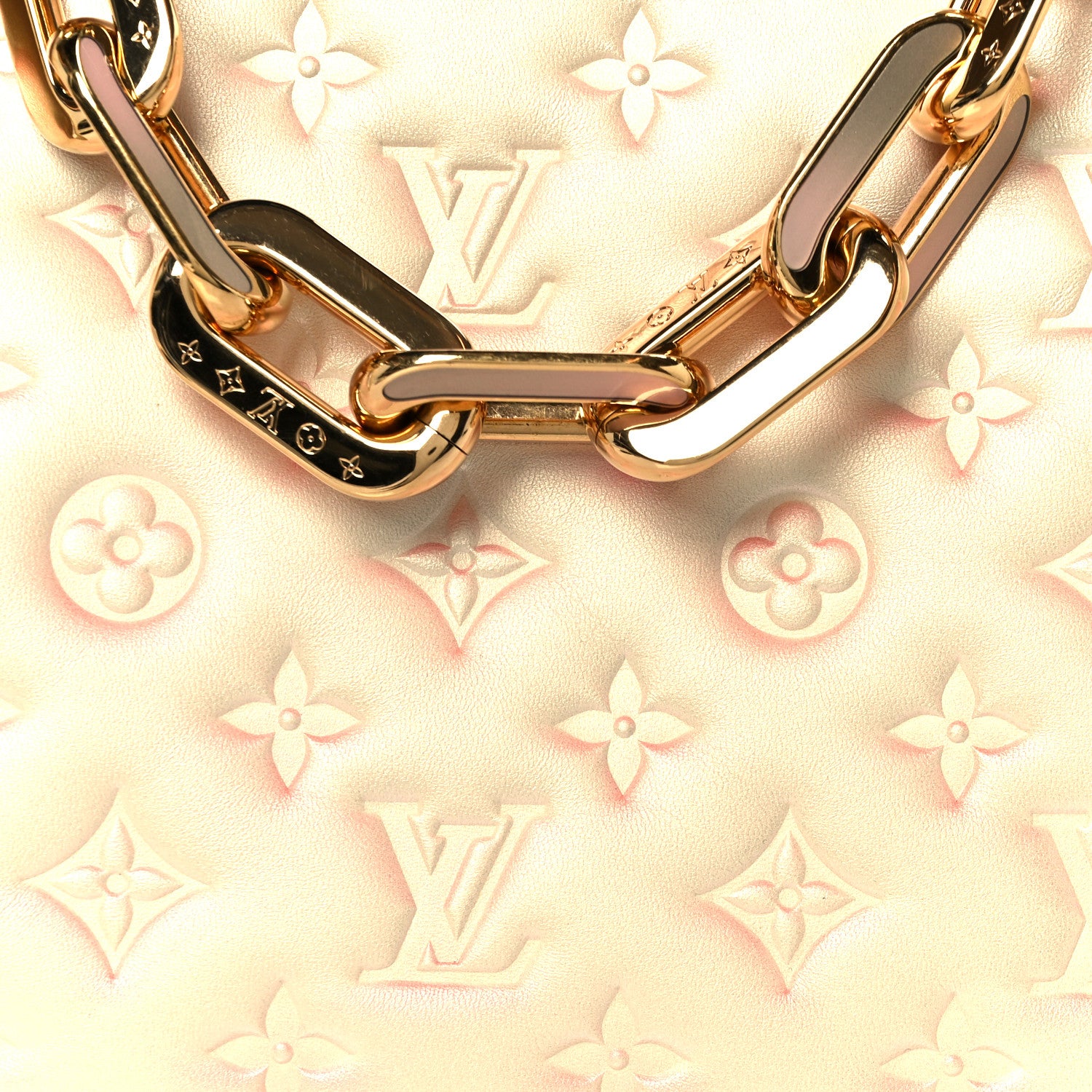 Louis Vuitton Pearlescent Lambskin Embossed Monogram Coussin PM