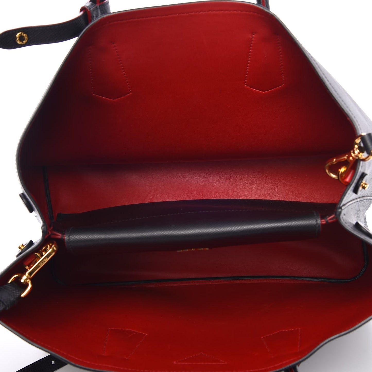 Saffiano Cuir Large Double Bag Black Ciliegia