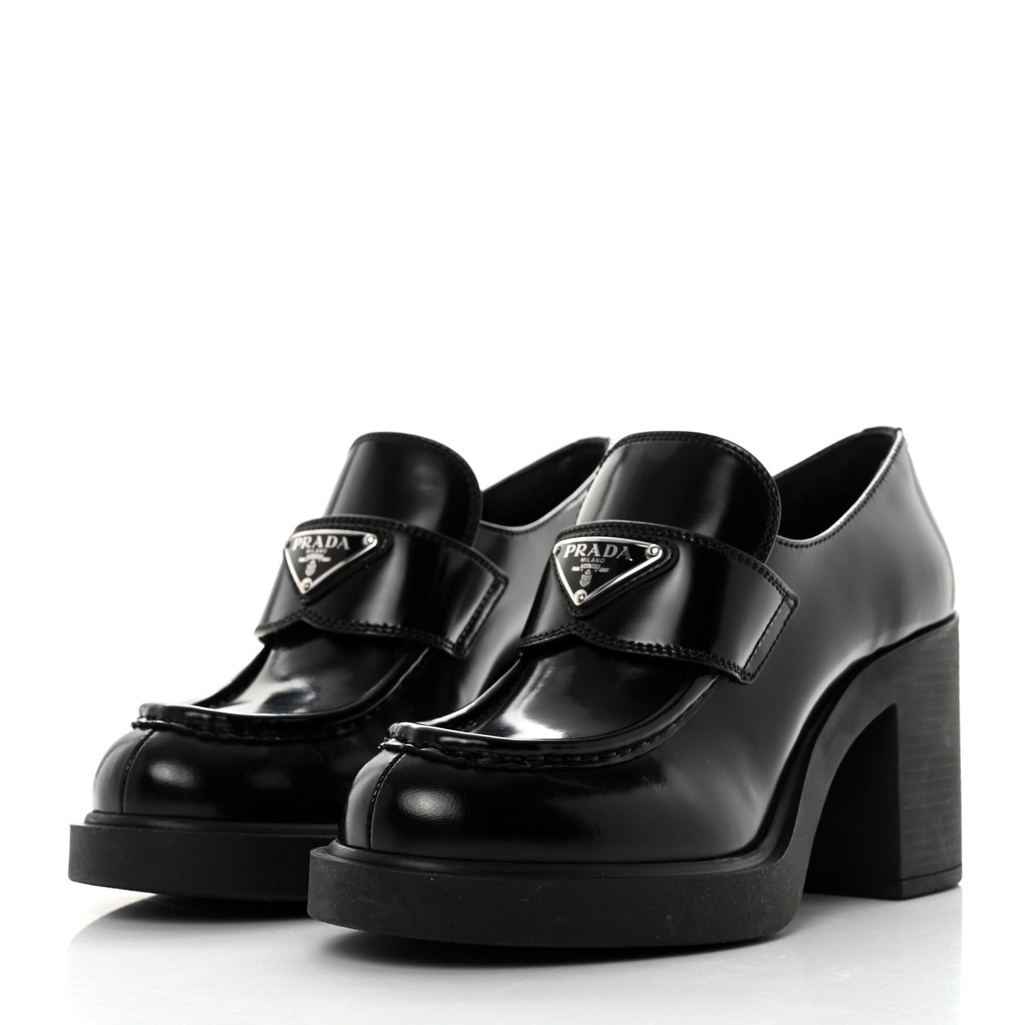 Spazzolato Metal Triangle Logo 85mm Loafers 38 Black