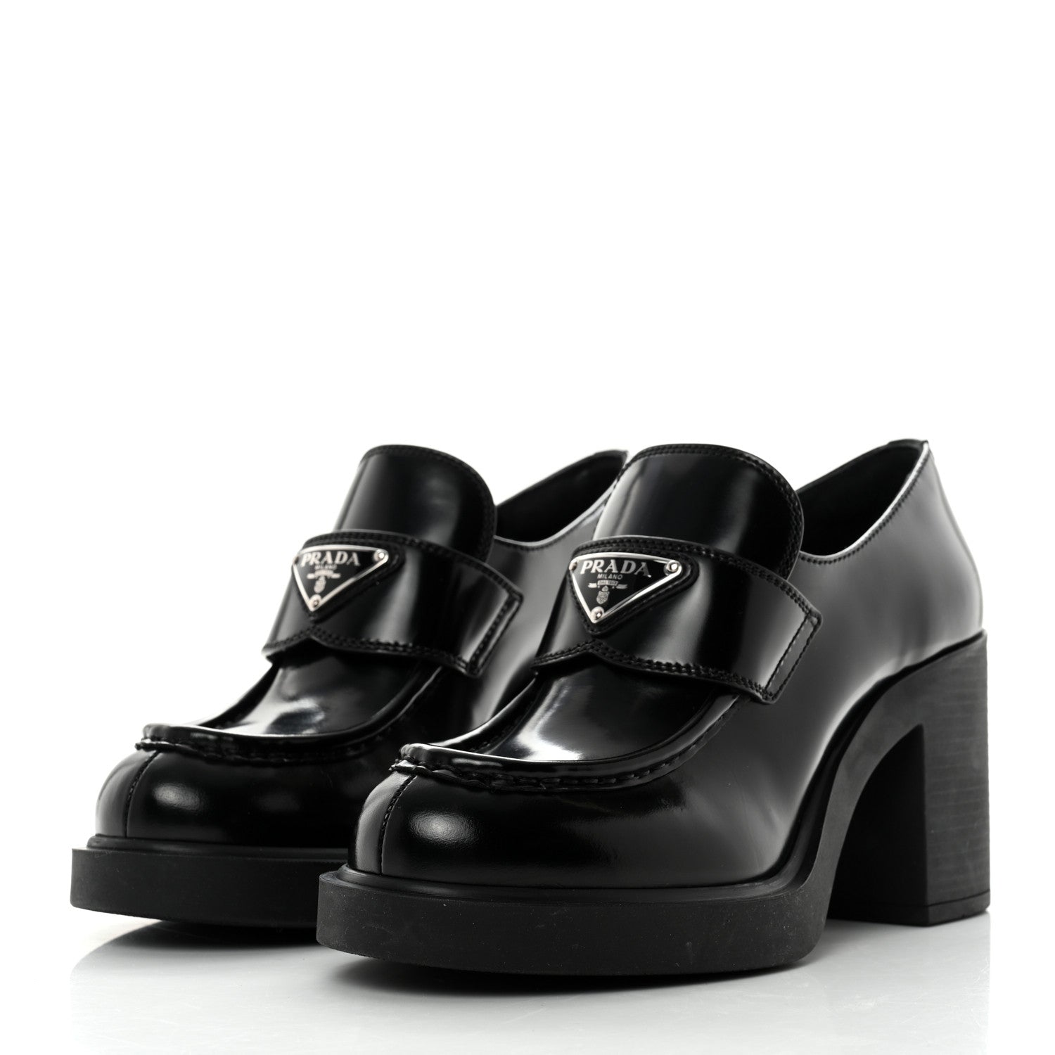 Prada Spazzolato Metal Triangle Logo 85mm Loafers 38 Black 3 of 9