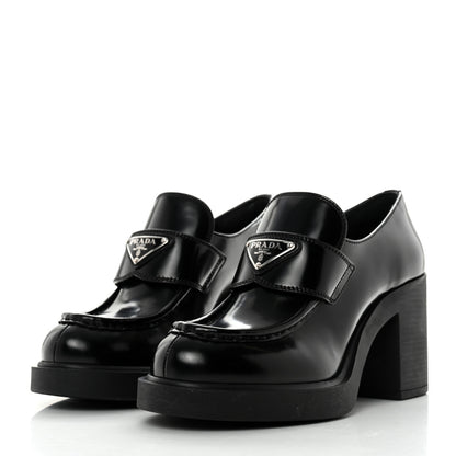 Prada Spazzolato Metal Triangle Logo 85mm Loafers 38 Black 3 of 9