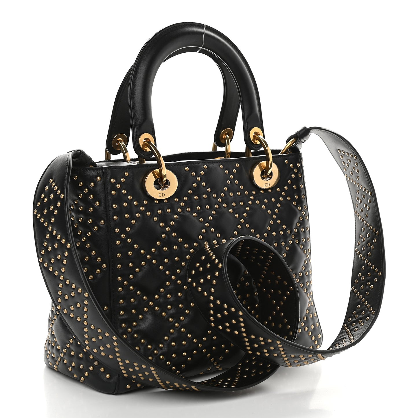 Calfskin Cannage Studded Medium Supple Lady Dior Black