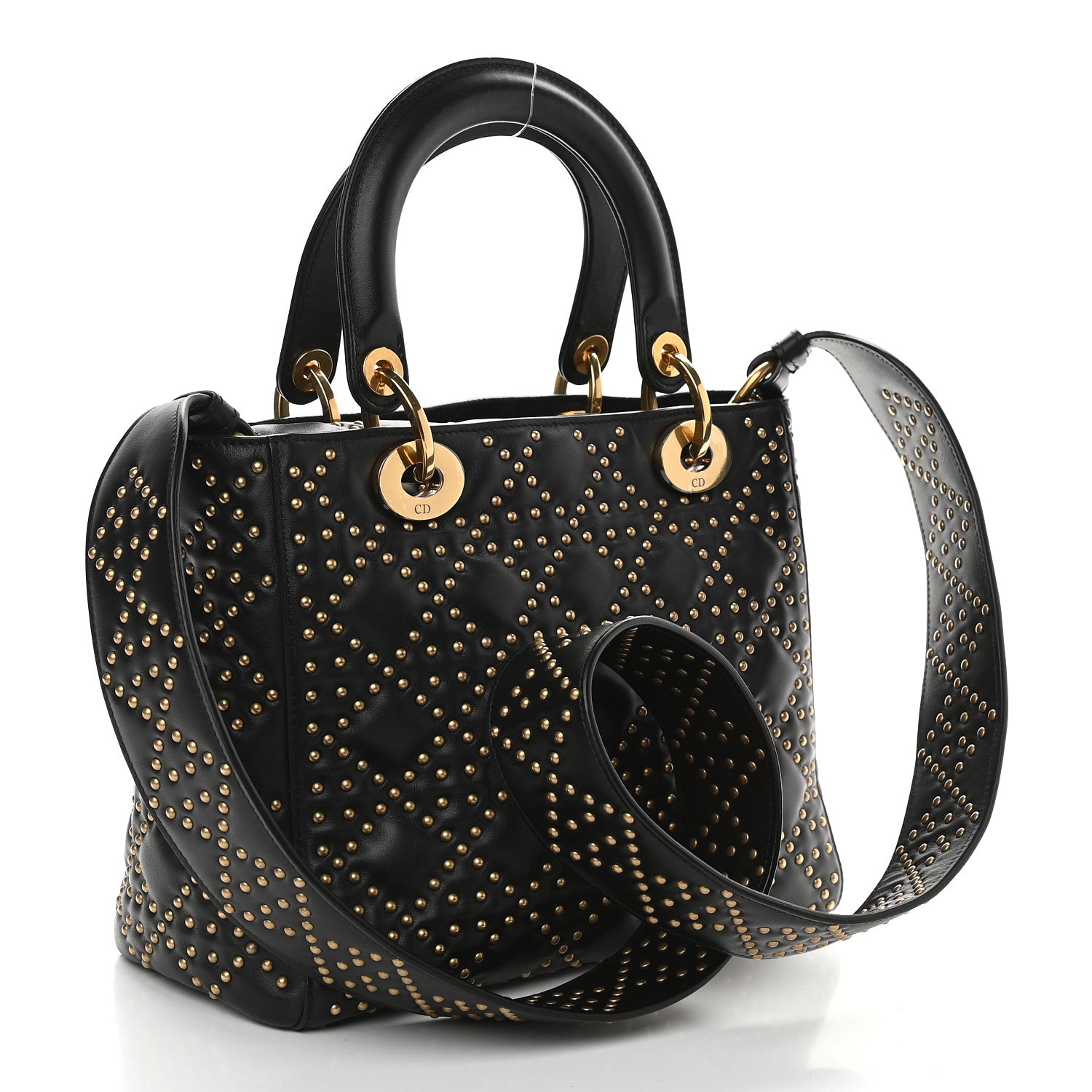 Christian Dior Calfskin Cannage Studded Medium Supple Lady Dior Black 3 of 9