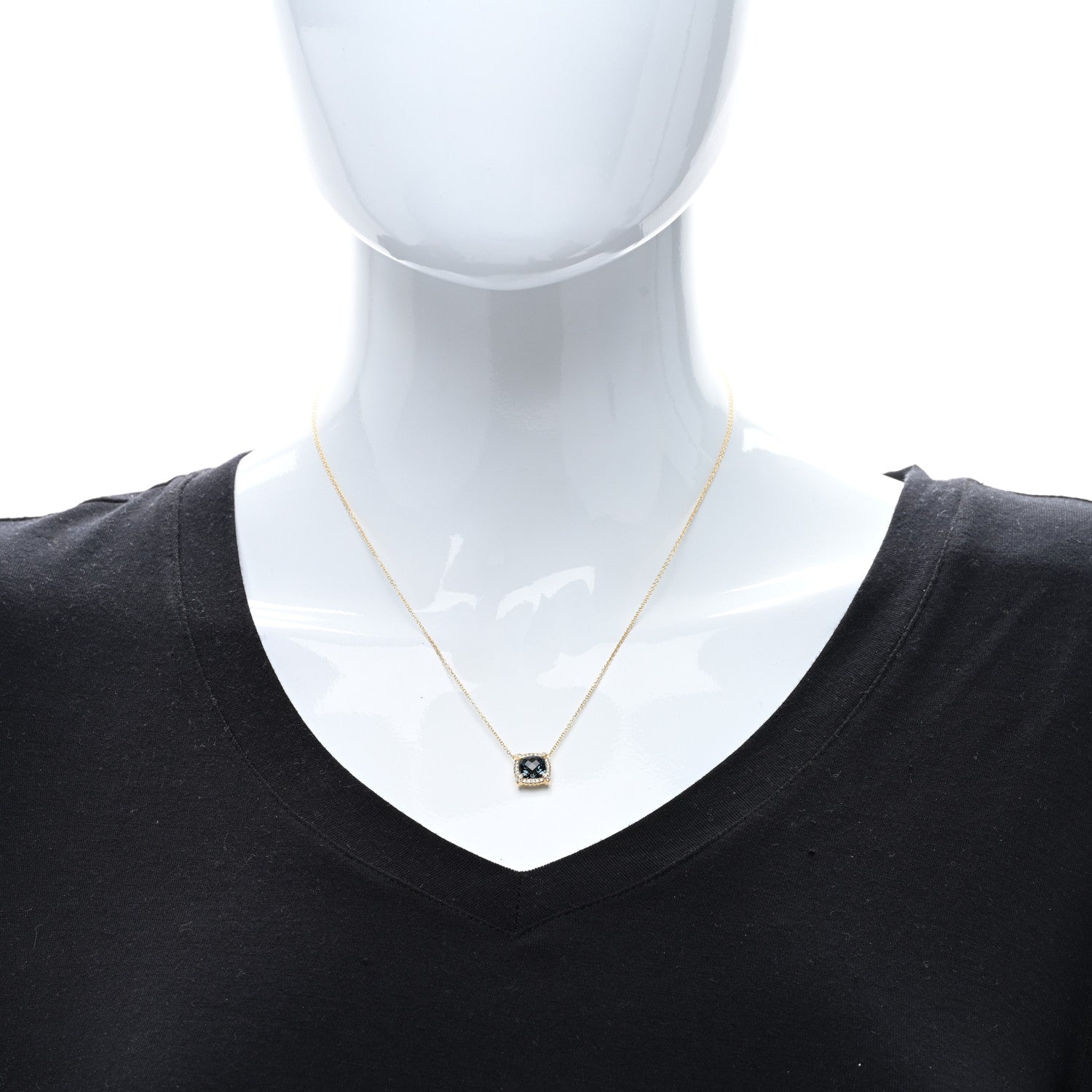 David Yurman 18K Yellow Gold Diamond Hampton Blue Topaz 7mm Petite Chatelaine Pave Bezel Pendant Necklace 3 of 4