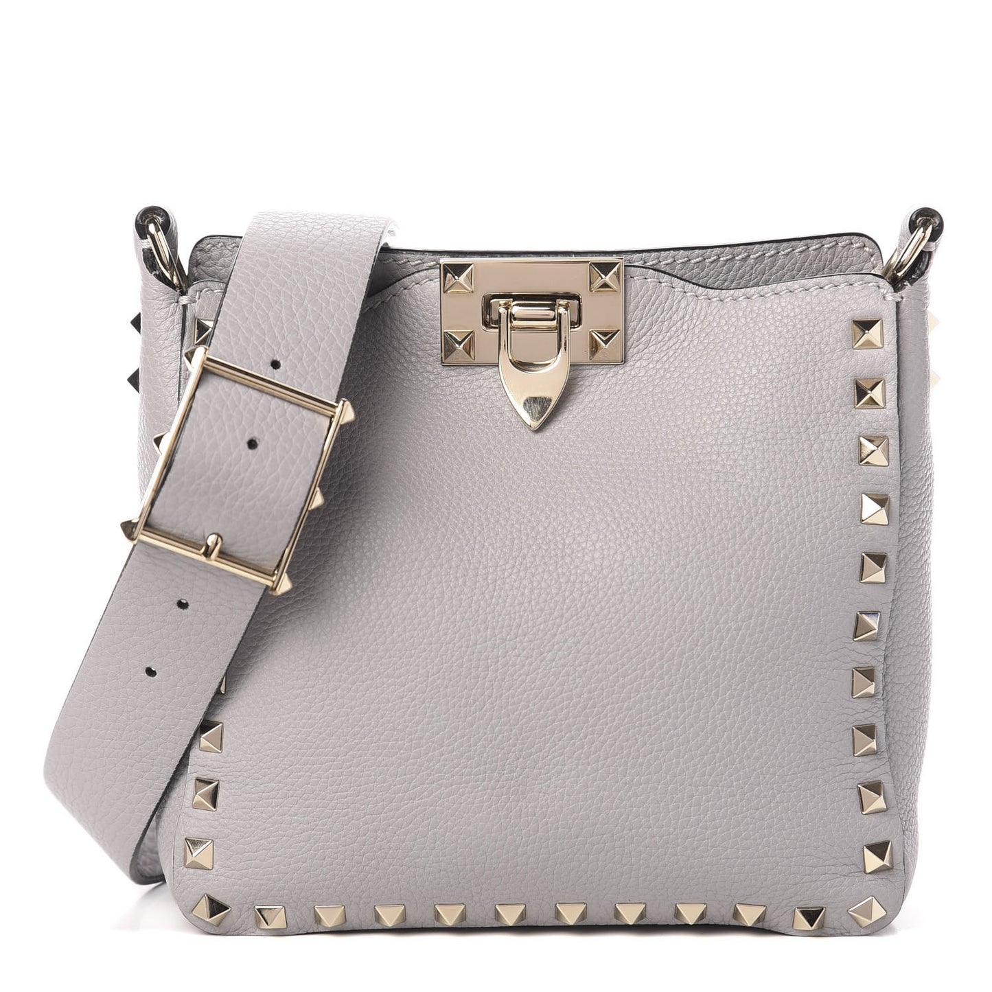 Pebbled Calfskin Mini Rockstud Flip-Lock Messenger Bag Pastel Grey