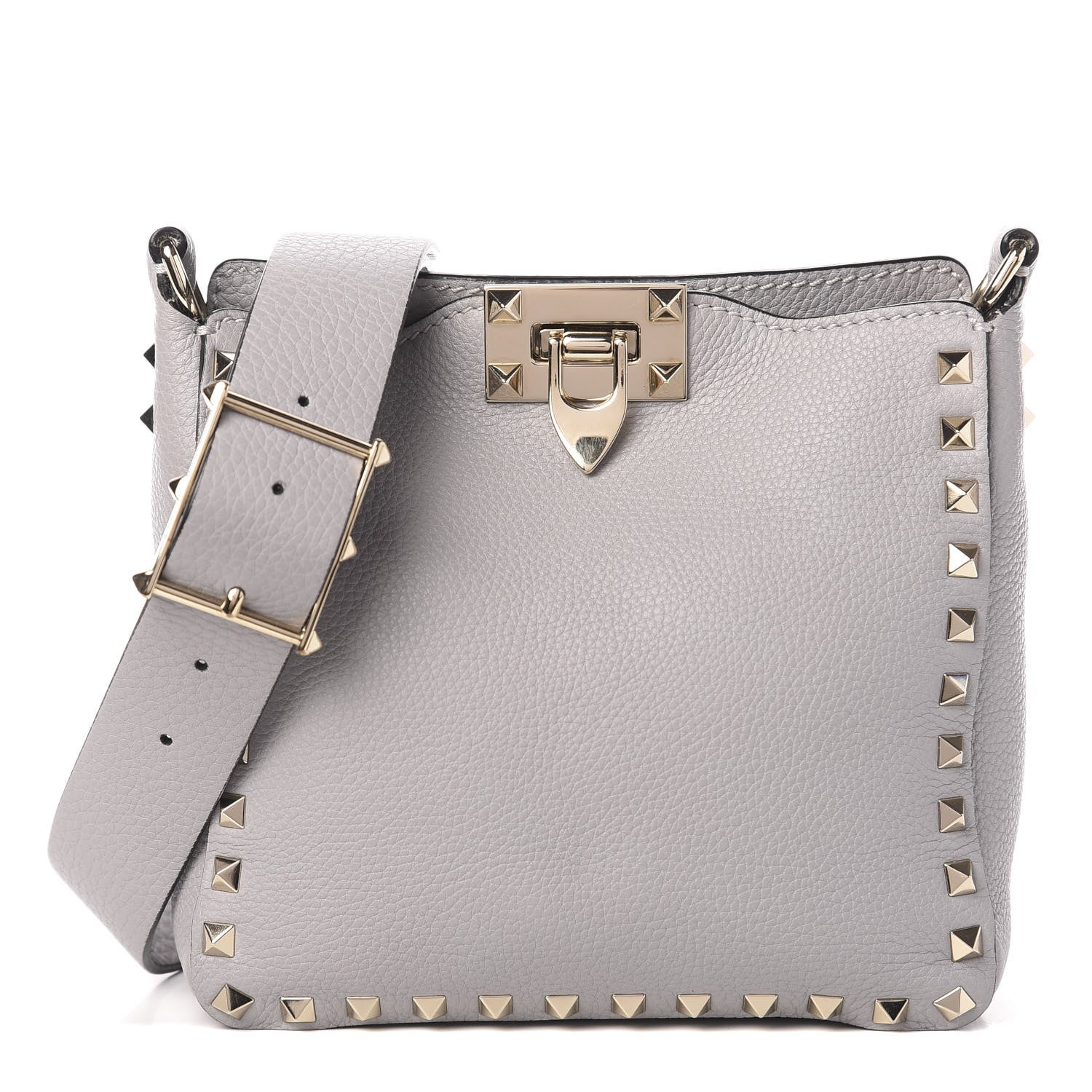 Valentino Garavani Pebbled Calfskin Mini Rockstud Flip-Lock Messenger Bag Pastel Grey 1 of 9