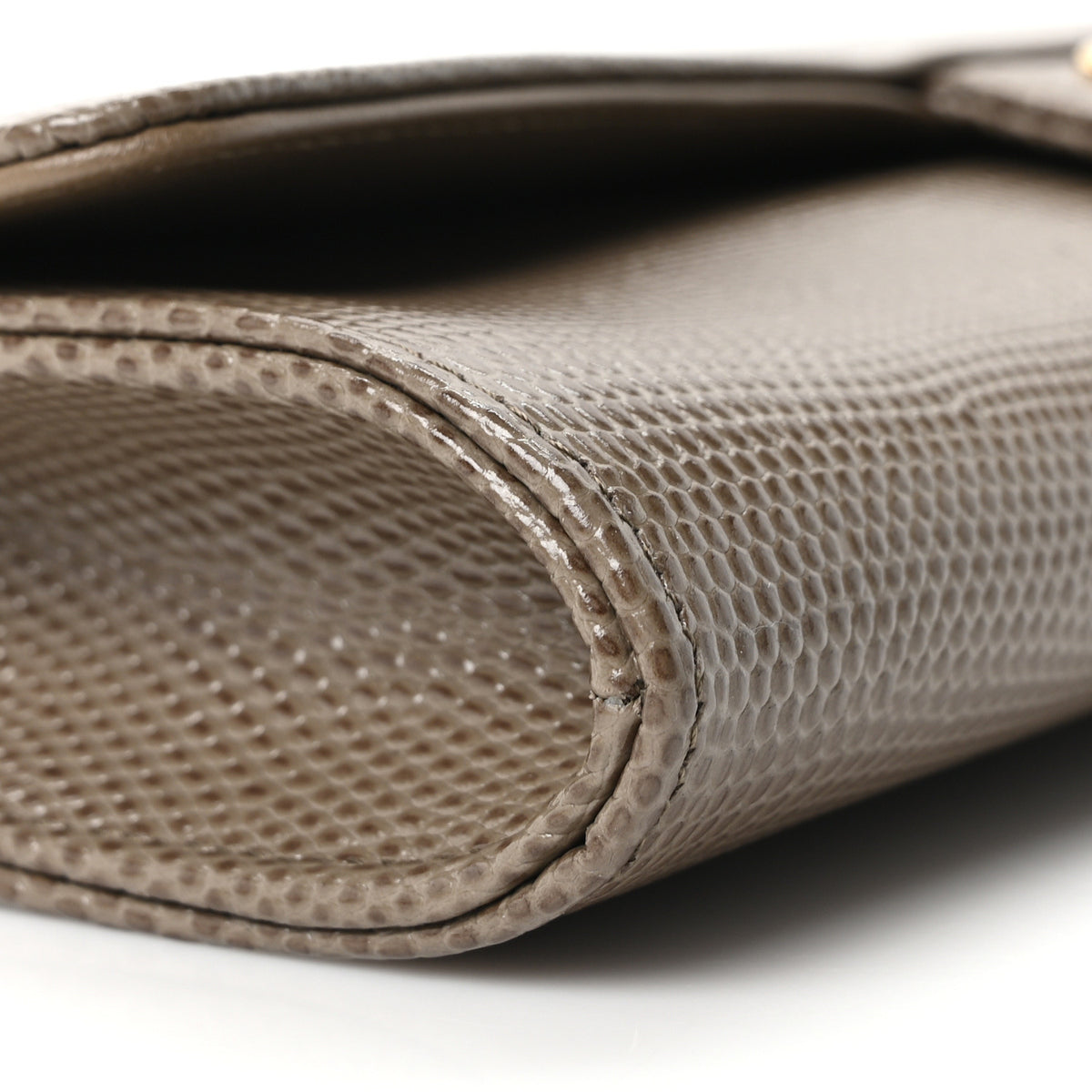 Chanel Calfskin Lizard Embossed Top Handle Long Clutch With Chain Dark Khaki 10 of 12