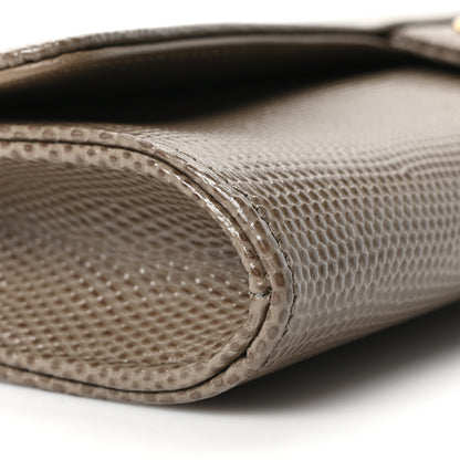 Chanel Calfskin Lizard Embossed Top Handle Long Clutch With Chain Dark Khaki 10 of 12