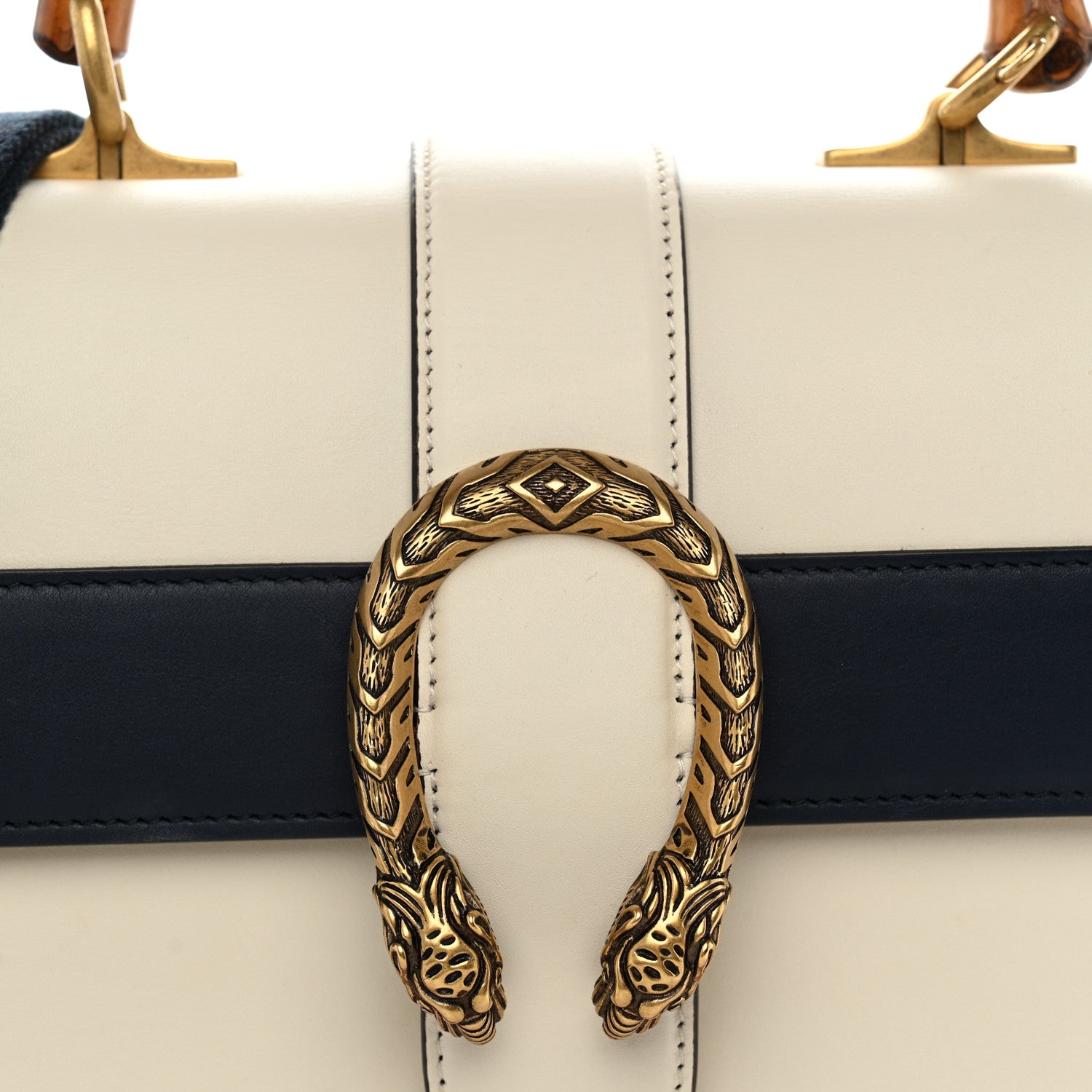 Gucci Calfskin Bamboo Web Medium Dionysus Top Handle Bag White