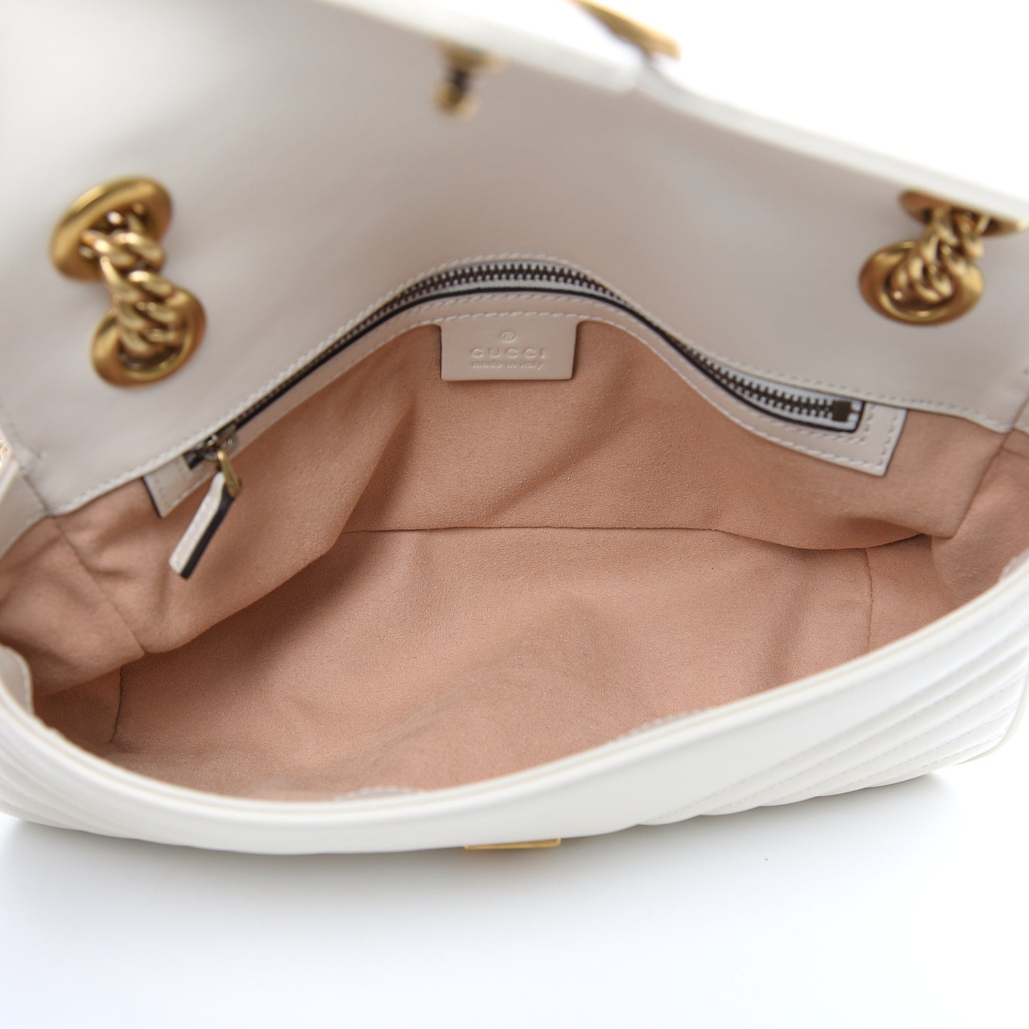 Calfskin Matelasse Small GG Marmont Shoulder Bag White