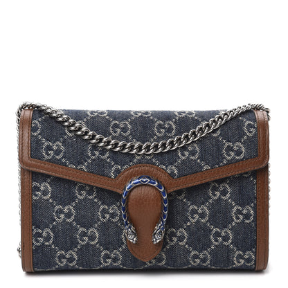 Gucci New Denim GG Monogram Dollar Calfskin Enamel Mini Dionysus Chain Wallet Blue Tea Cuir Epilog Electric Blue 1 of 10