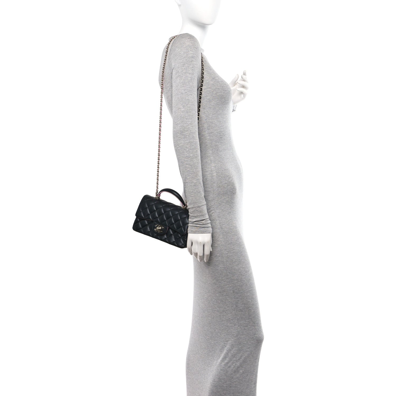 Chanel Lambskin Quilted Bi-Color Mini Top Handle Rectangular Flap Black Lilac 2 of 11