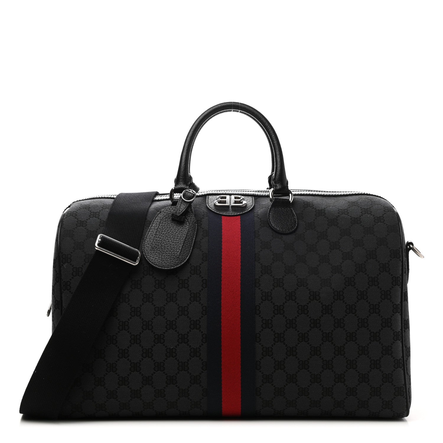 Gucci X BALENCIAGA BB Monogram Web Medium Ophidia Carry-On Duffle Bag Black 1 of 9