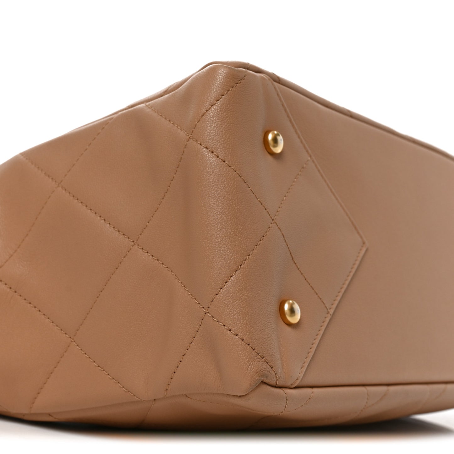 Calfskin Quilted Book Pocket Shopping Tote Beige