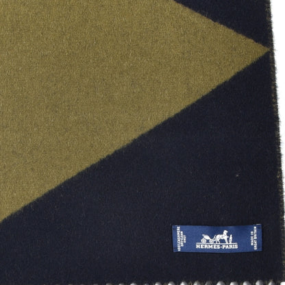 Hermes Cashmere Casaque Zig Zag Muffler Marine Kaki 3 of 4