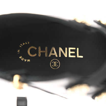 Chanel Lambskin Grosgrain Cap Toe Pearl Ankle Boots 39.5 Black 7 of 10