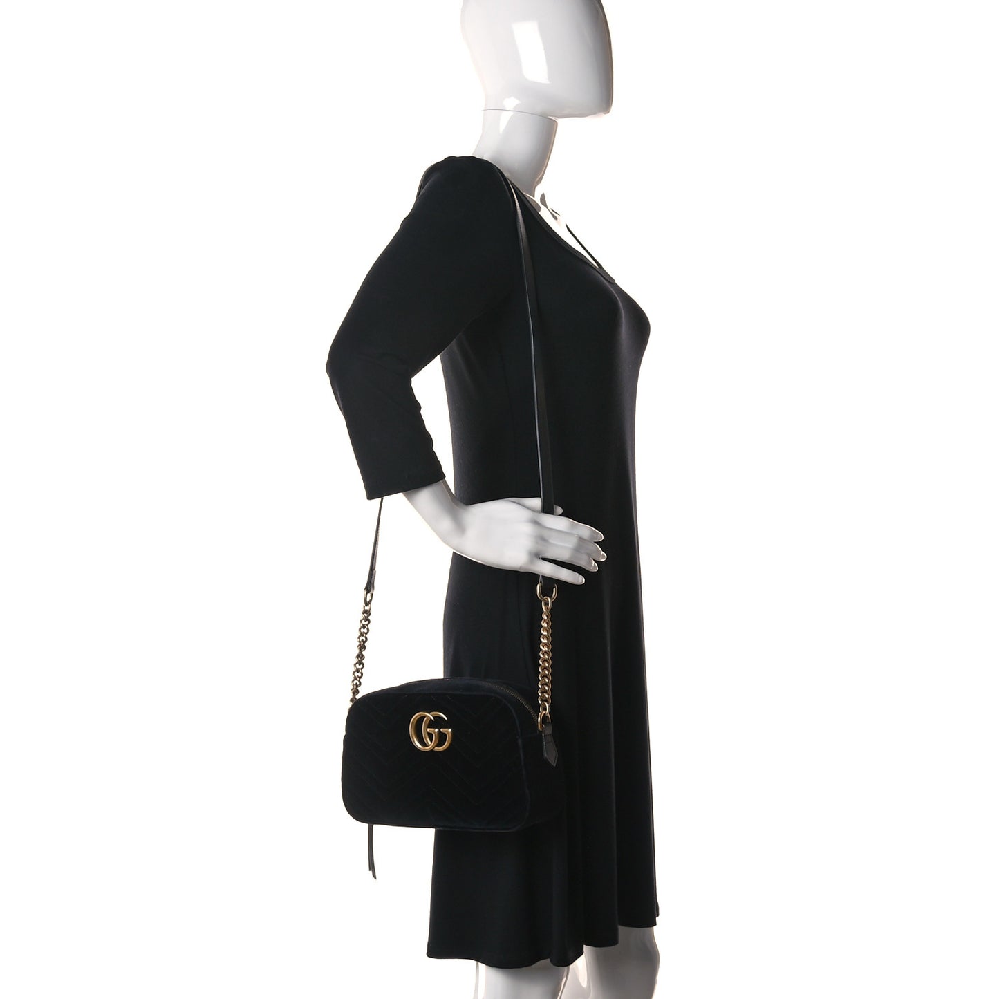 Velvet Matelasse Small GG Marmont Chain Shoulder Bag Black