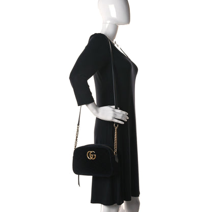 Gucci Velvet Matelasse Small GG Marmont Chain Shoulder Bag Black 2 of 15