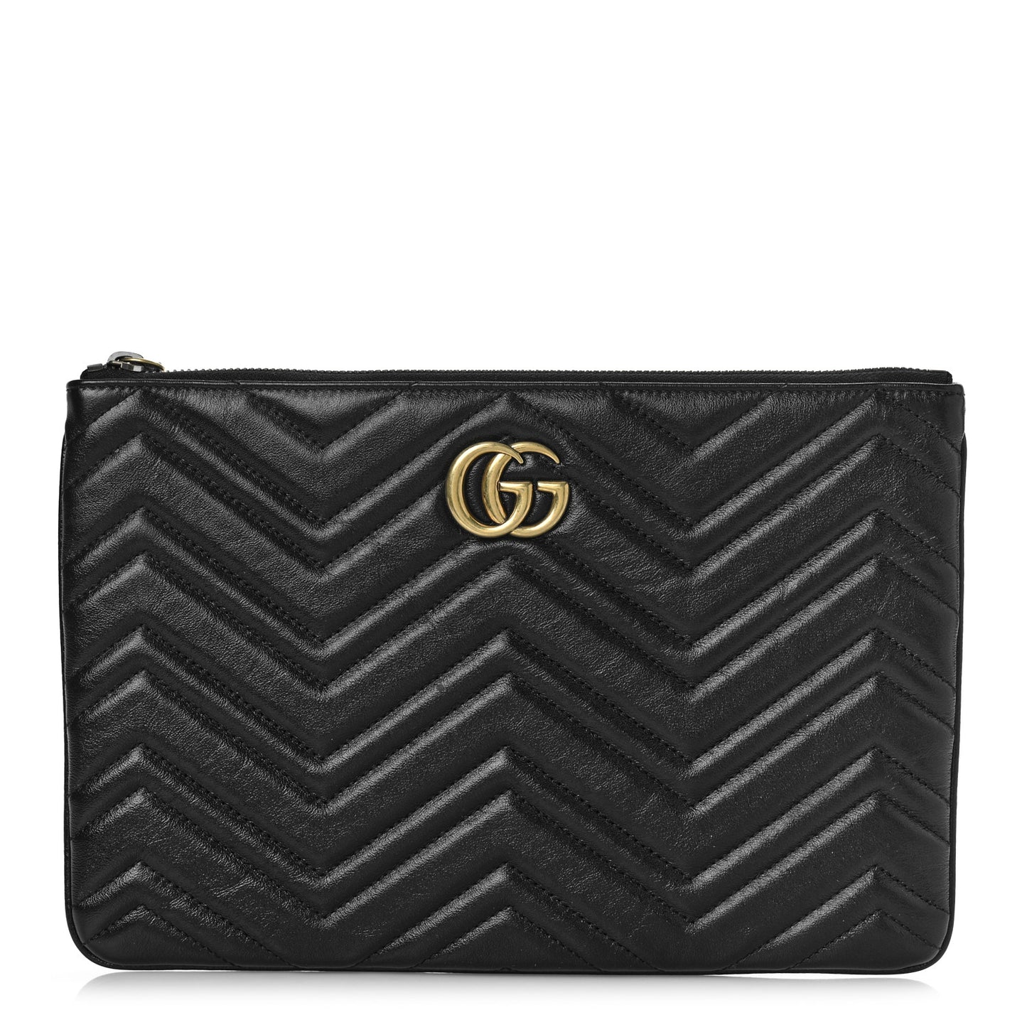Azalea Calfskin Matelasse Heart GG Marmont Zip Pouch Black