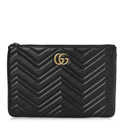 Gucci Azalea Calfskin Matelasse Heart GG Marmont Zip Pouch Black 1 of 9