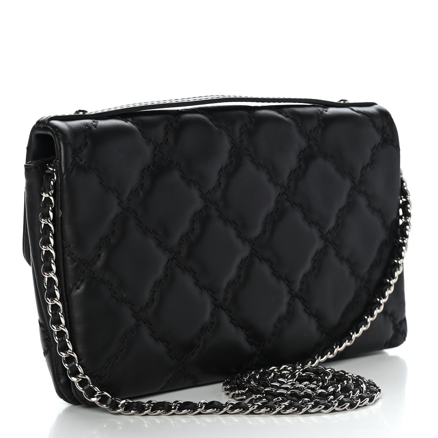Chanel Calfskin Quilted Double Stitch Hamptons Clutch with Chain Black 2 of 8