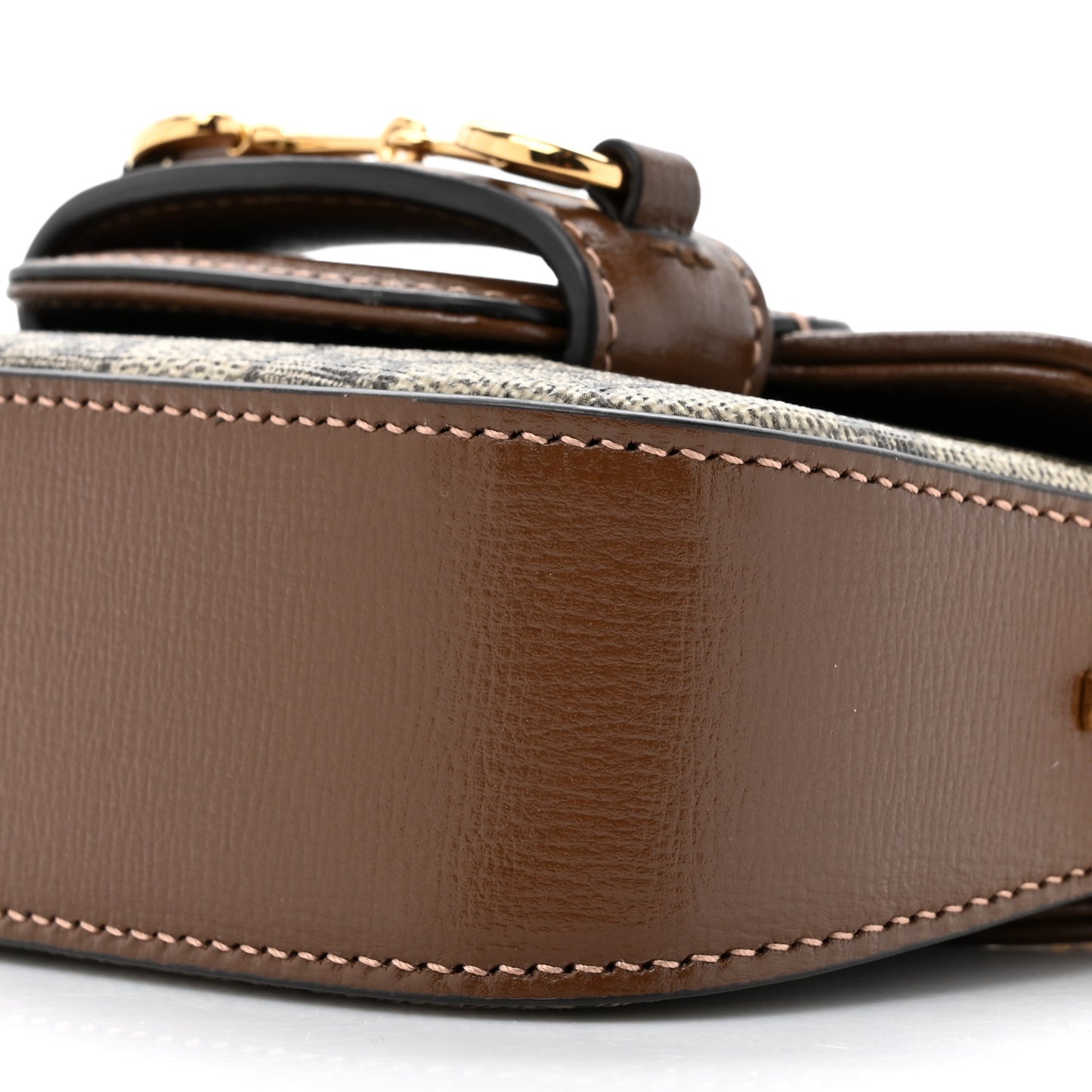 GG Supreme Monogram Azalea Calfskin Web Horsebit 1955 Wallet On Strap Beige Ebony Brown Sugar