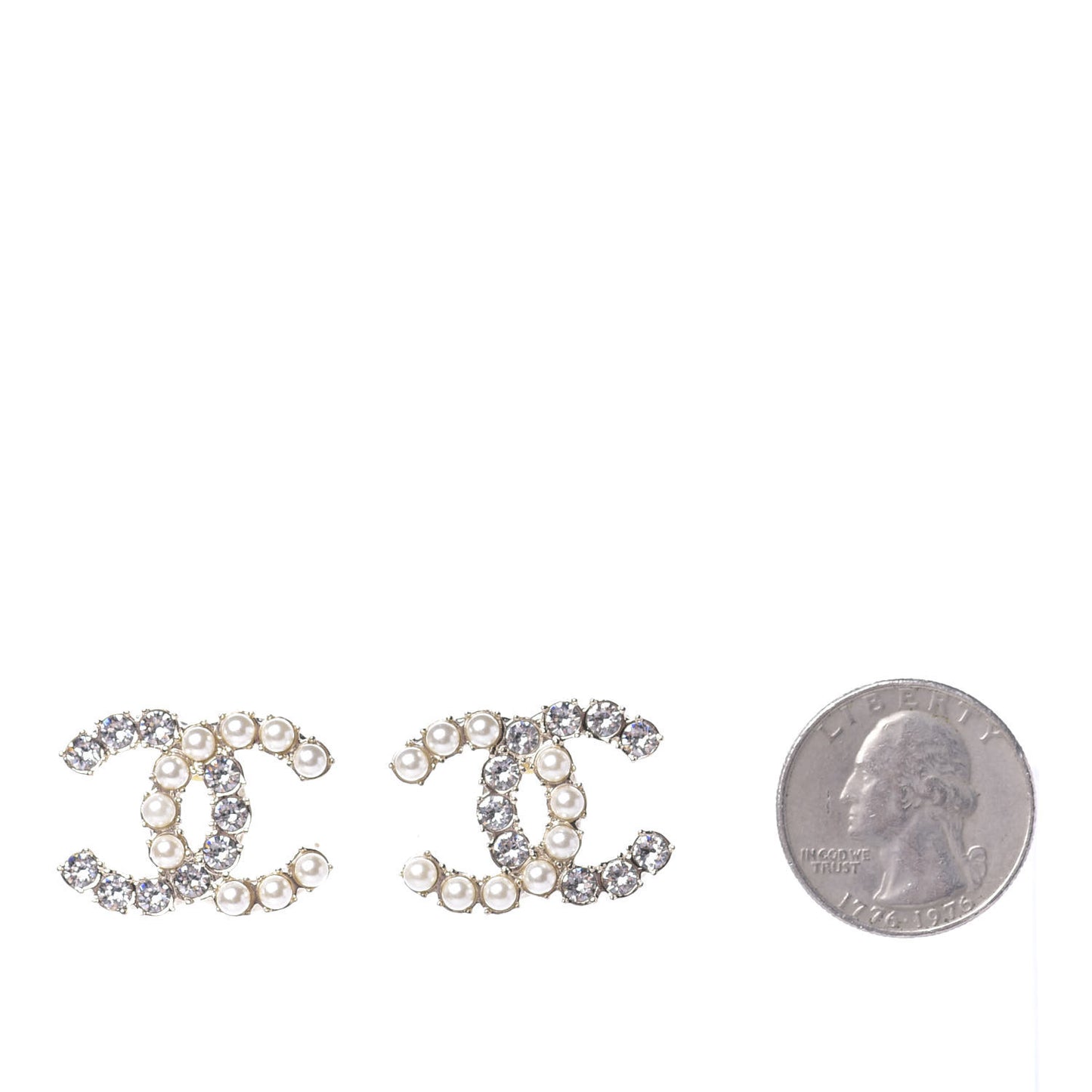 Crystal Pearl CC Dazzling Domino Earrings Gold