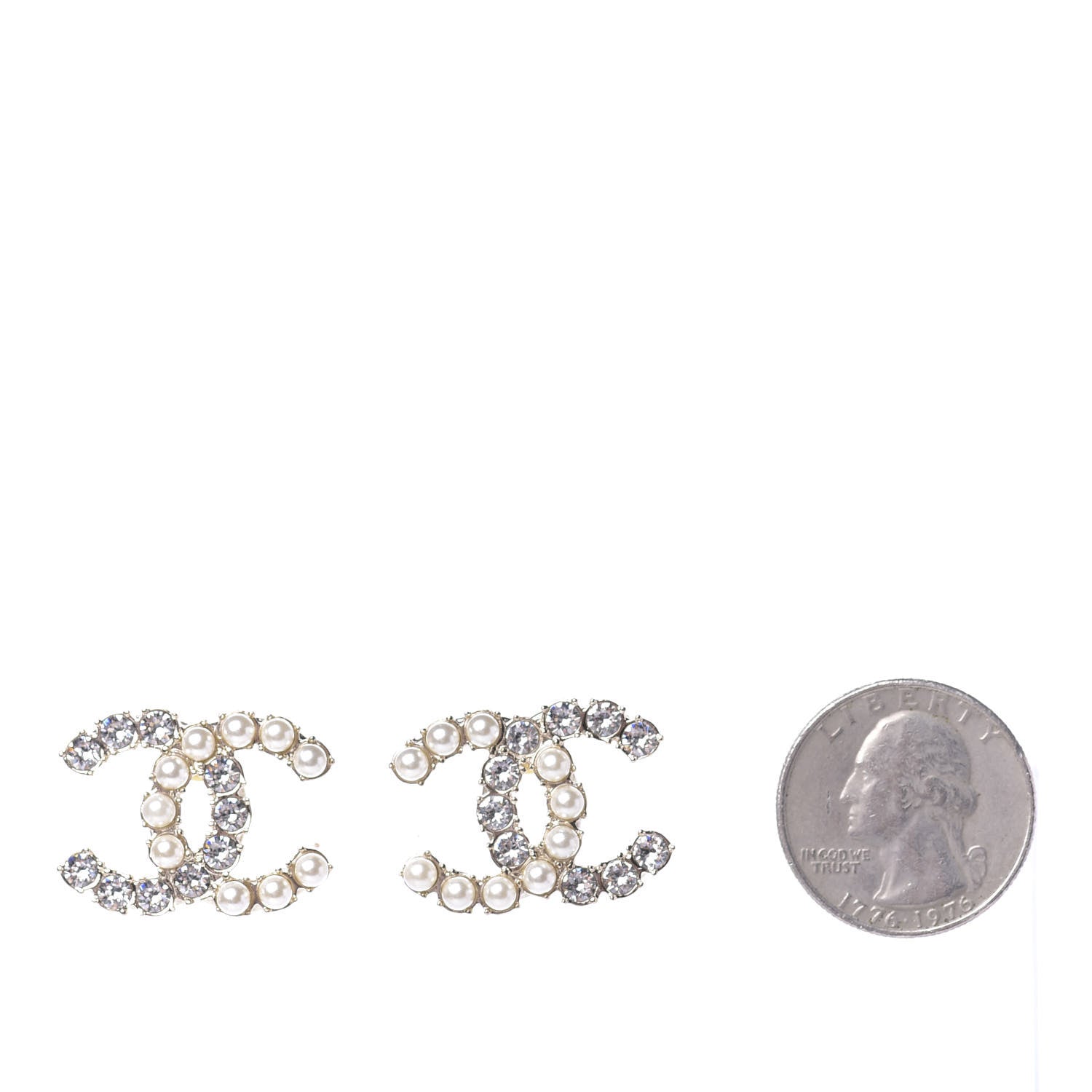 Chanel Crystal Pearl CC Dazzling Domino Earrings Gold 2 of 5