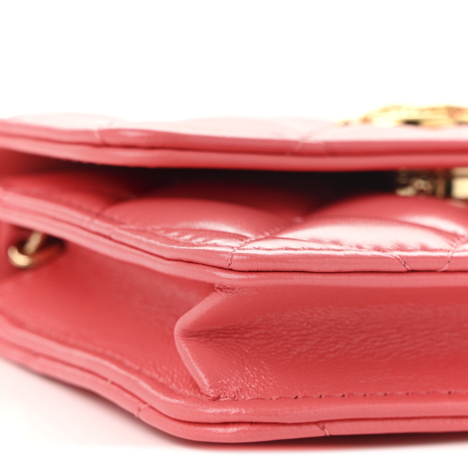Chanel Shiny Lambskin Quilted Card Holder On Chain Pink 9 of 10