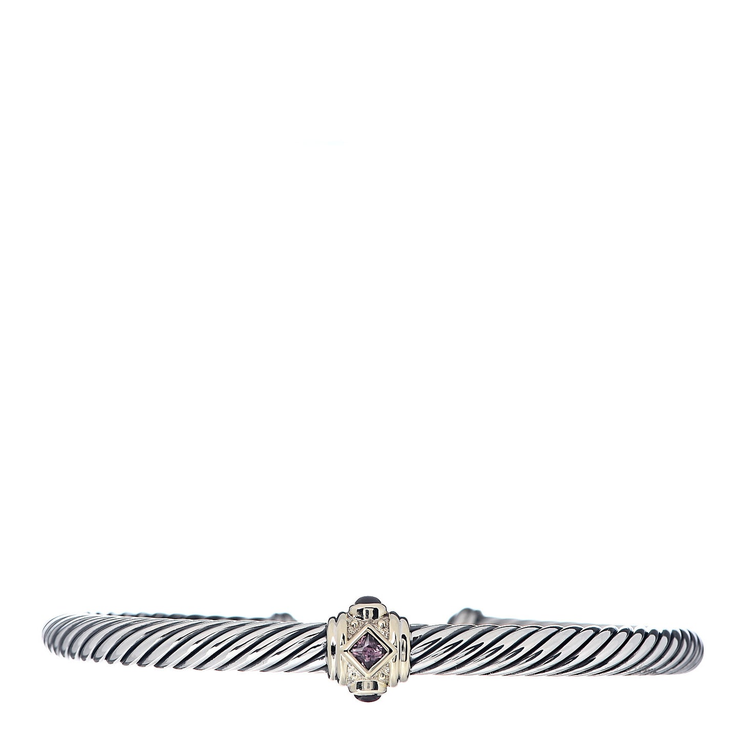 Sterling Silver 14K Yellow Gold Rhodolite Garnet Pink Tourmaline 5mm Cable Renaissance Station Bracelet
