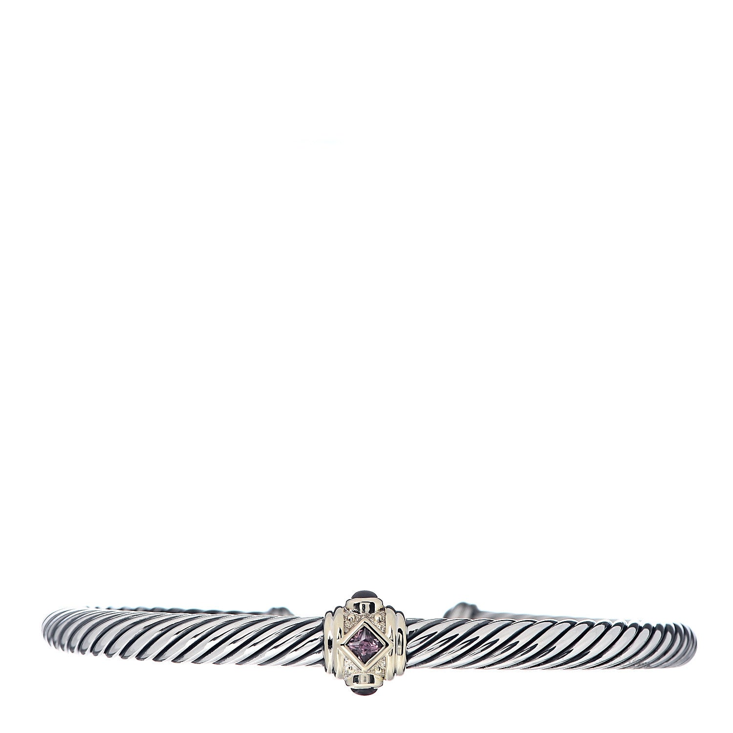 David Yurman Sterling Silver 14K Yellow Gold Rhodolite Garnet Pink Tourmaline 5mm Cable Renaissance Station Bracelet 1 of 4
